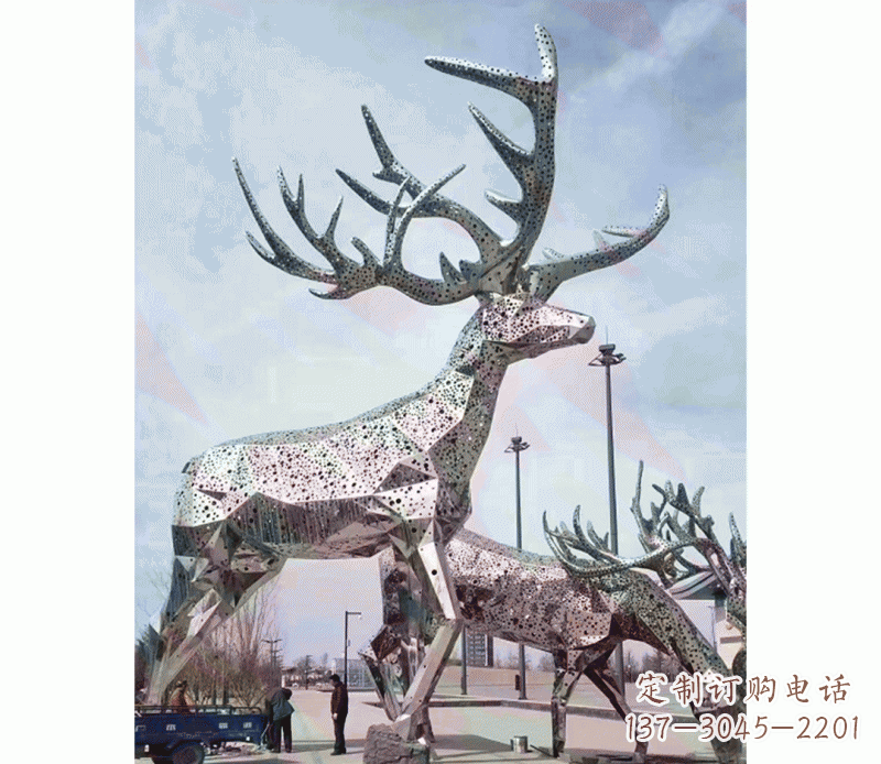 太原大型不锈钢梅花鹿摆件雕塑