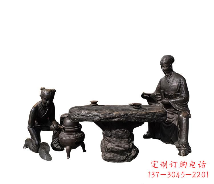 太原熬中药的儿童和老中医铜雕