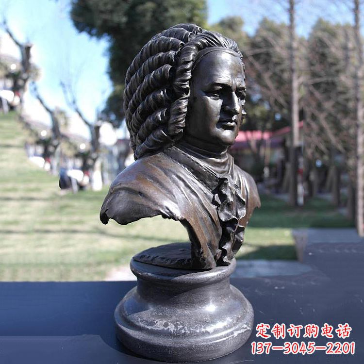 太原巴赫头像铜雕-德古巴洛克时期作曲家、键盘演奏家胸像雕塑