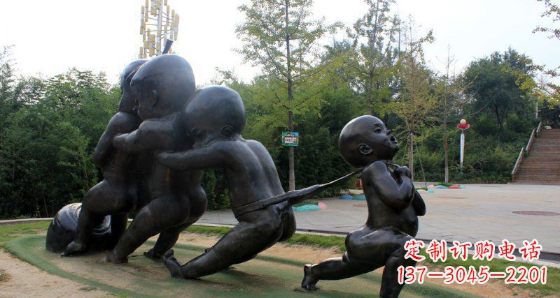 太原拔萝卜的小孩街边景观铜雕