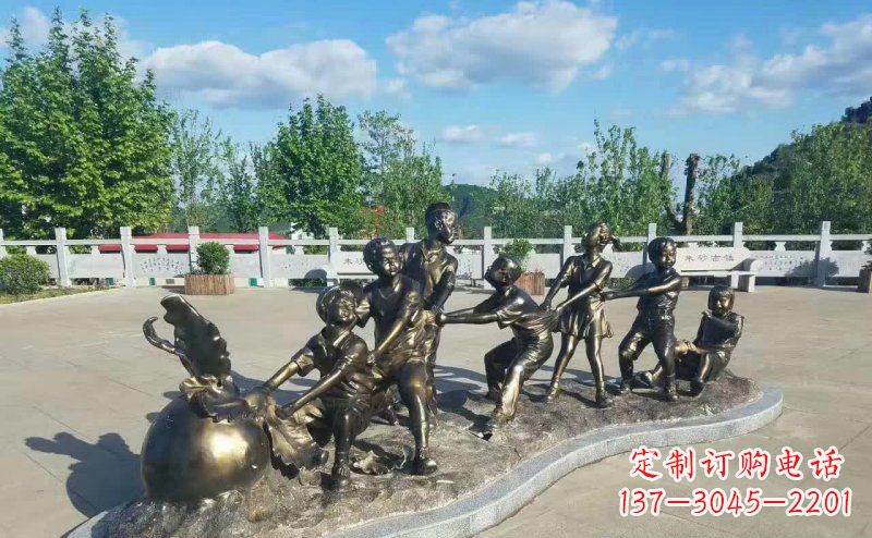 太原拔萝卜人物铜雕 (2)