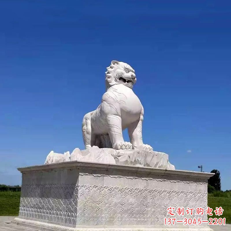 太原白虎汉白玉石雕-公园广场中国传统文化上古神兽雕塑摆件