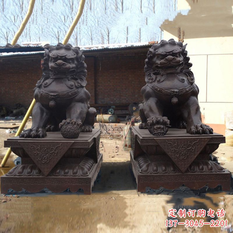太原北京狮子铜雕塑-企业商场看门辟邪招财神兽