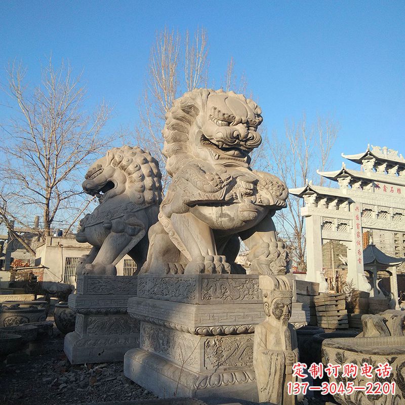 太原北京石雕狮子-企业楼宇大门动物雕塑摆件