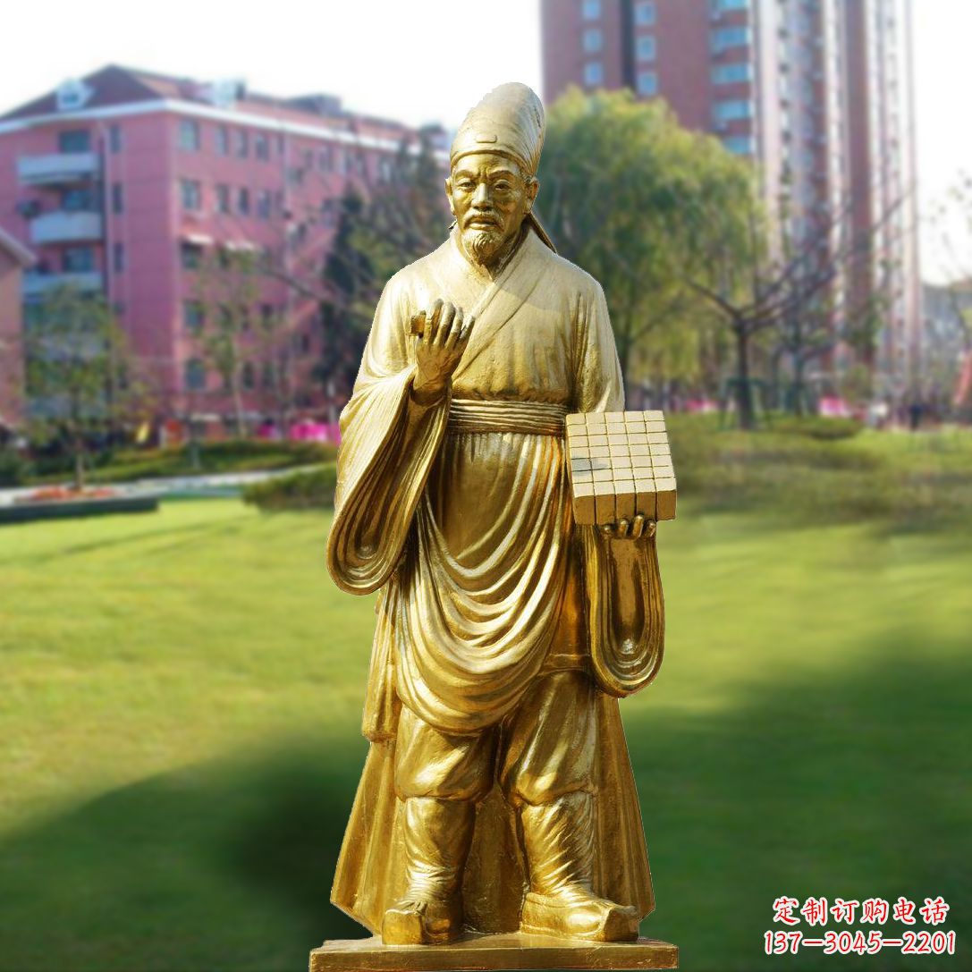 太原毕升漆金雕塑-学校校园名人雕像,印刷术发明家毕昇雕像