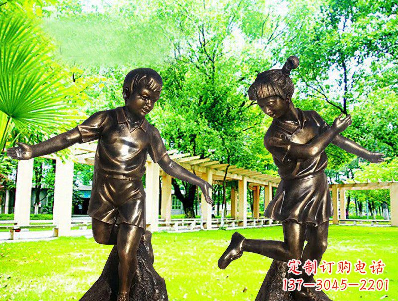 太原编花篮人物公园校园儿童玻璃钢仿铜雕塑