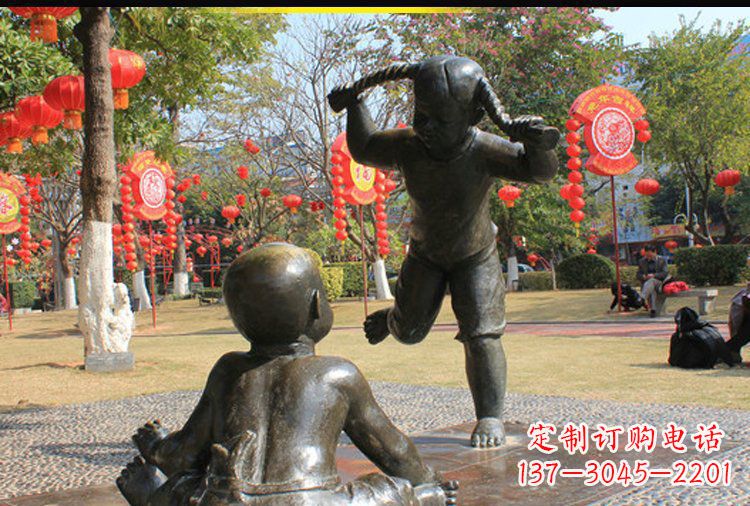太原表演的儿童公园人物铜雕塑
