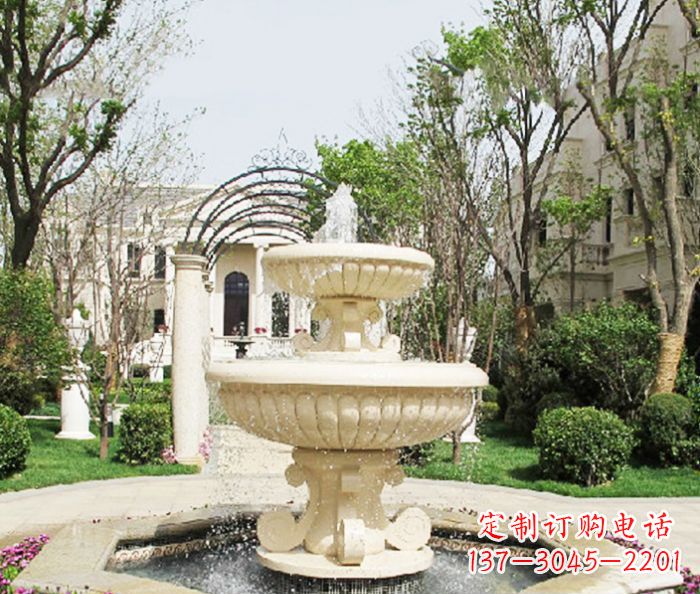 太原精致现代别墅景观汉白玉喷泉石雕