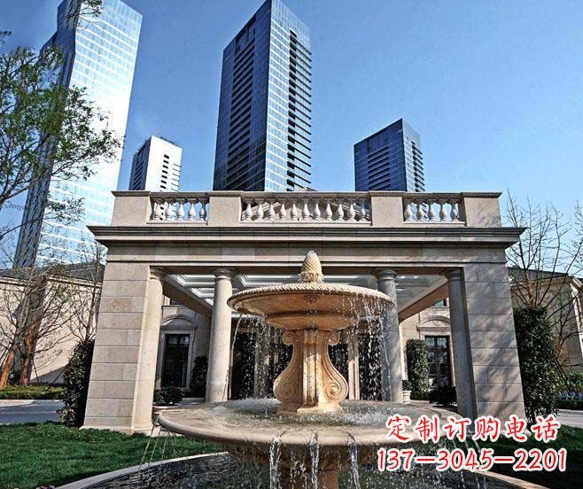 太原别墅景观晚霞红喷泉石雕 (2)