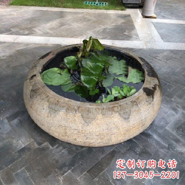 太原别墅庭院仿古做旧石雕鱼缸