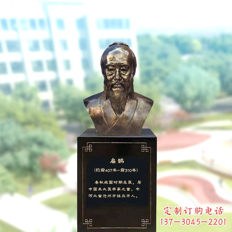 太原玻璃钢扁鹊头像雕塑-仿铜历史名人著名医生半身像雕塑