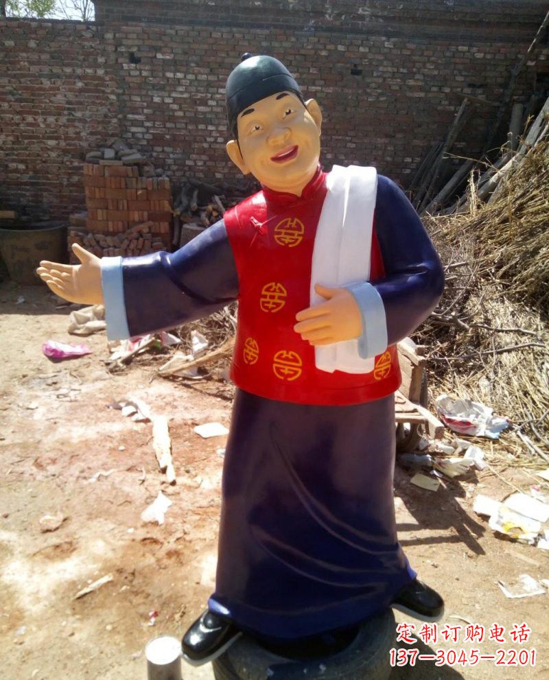 太原玻璃钢彩绘人物店小二雕塑