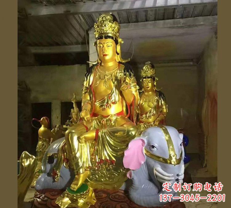 太原玻璃钢乘大象的普贤菩萨雕塑