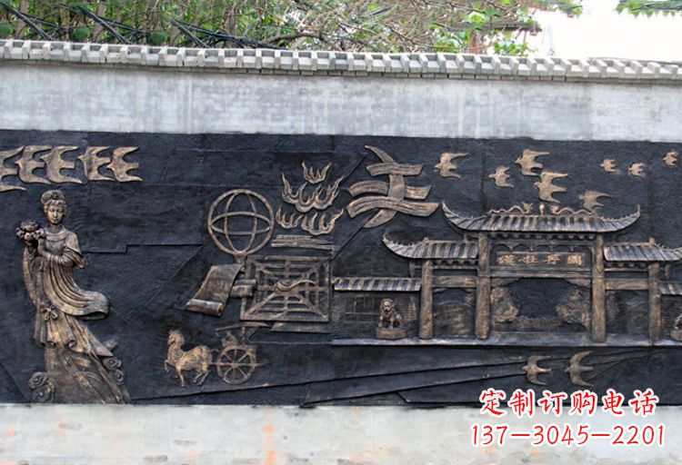 太原玻璃钢仿铜“汉牡丹图”浮雕墙壁画