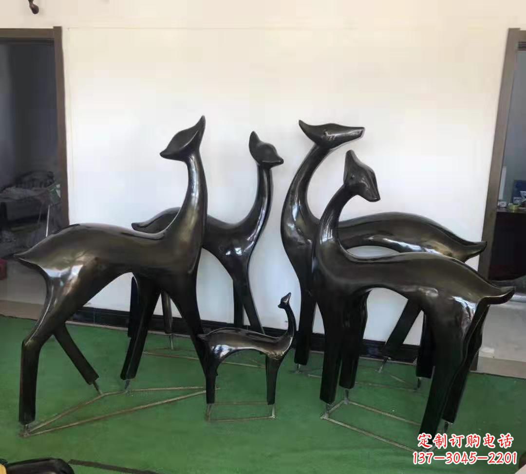 太原玻璃钢仿铜抽象小鹿雕塑庭院景观摆件