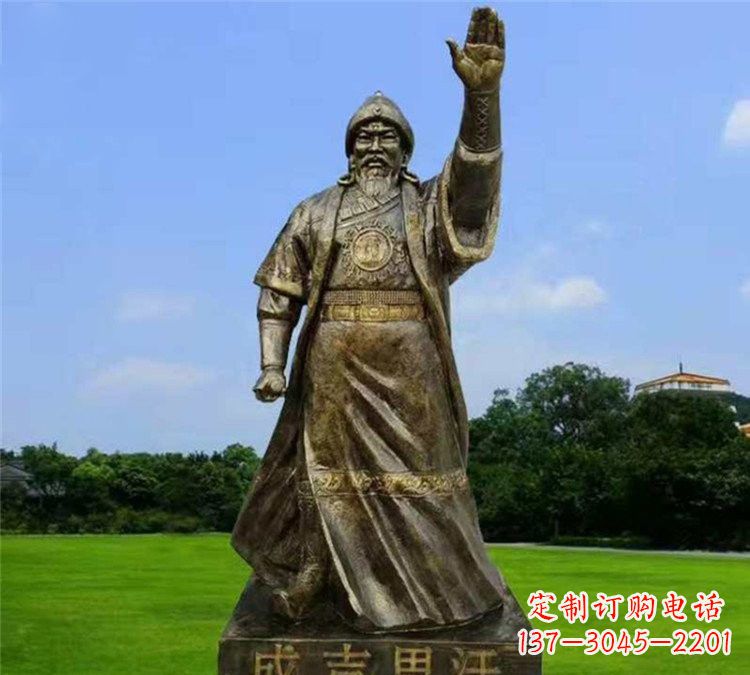 太原玻璃钢仿铜挥手的成吉思汗雕塑