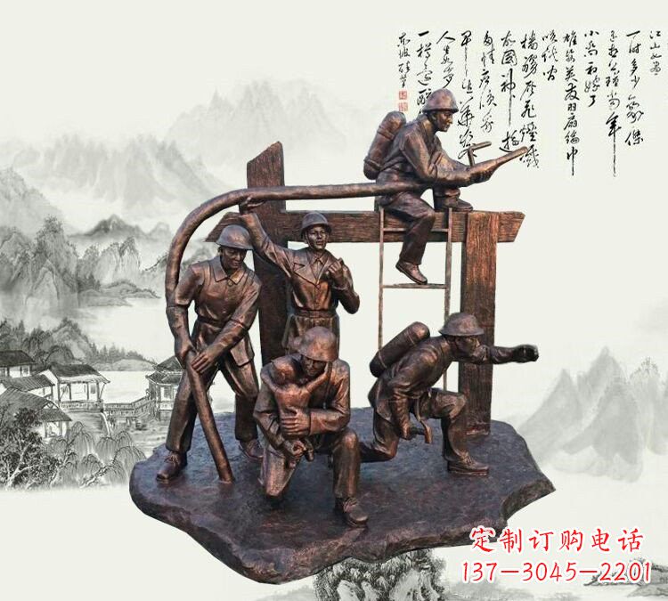 太原玻璃钢仿铜消防员雕塑
