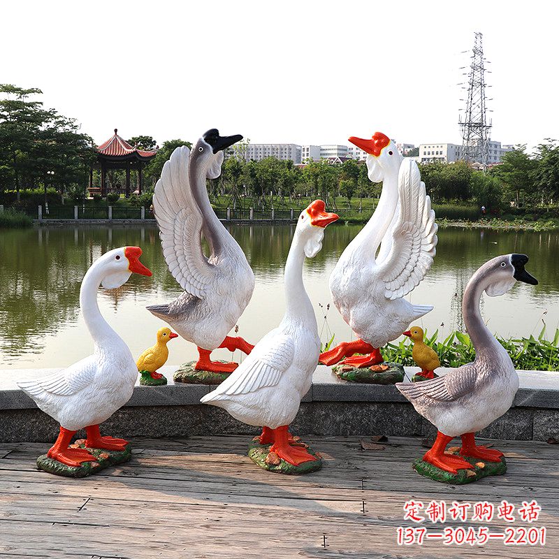 太原玻璃钢仿真大白鹅雕塑-公园园林水景动物摆件