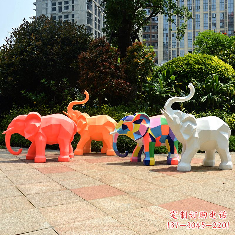 太原玻璃钢金色大象雕塑-商场游乐场抽象小象美陈