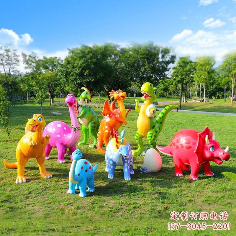 太原玻璃钢卡通恐龙雕塑摆件-公园幼儿园游乐园可爱动物美陈雕塑