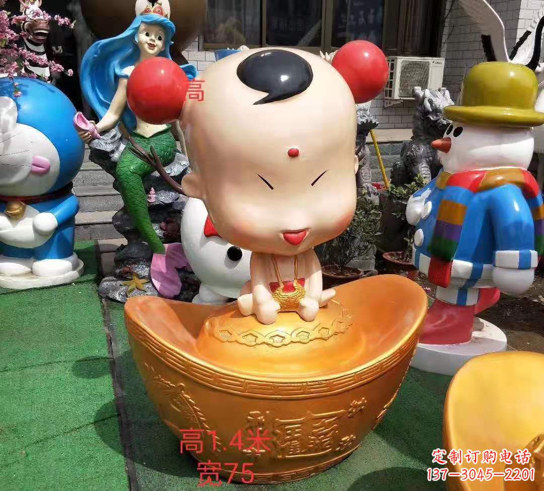 太原玻璃钢元宝娃娃雕塑招财进宝