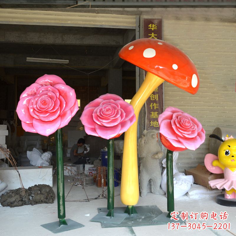 太原玻璃钢玫瑰花雕塑摆件