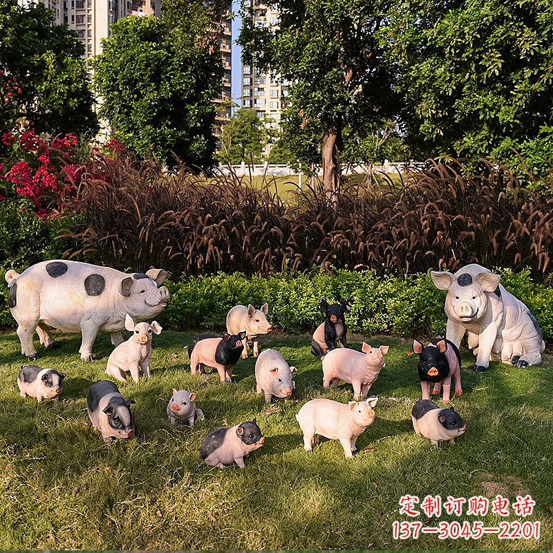 太原玻璃钢树脂仿真猪雕塑-公园农家院仿真动物雕塑摆件