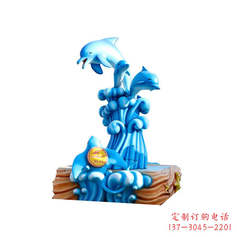 太原玻璃钢戏水海豚,水上乐园泳池喷泉玻璃钢雕塑