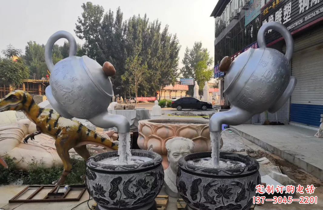 太原不锈钢茶壶喷泉雕塑精致而又高雅