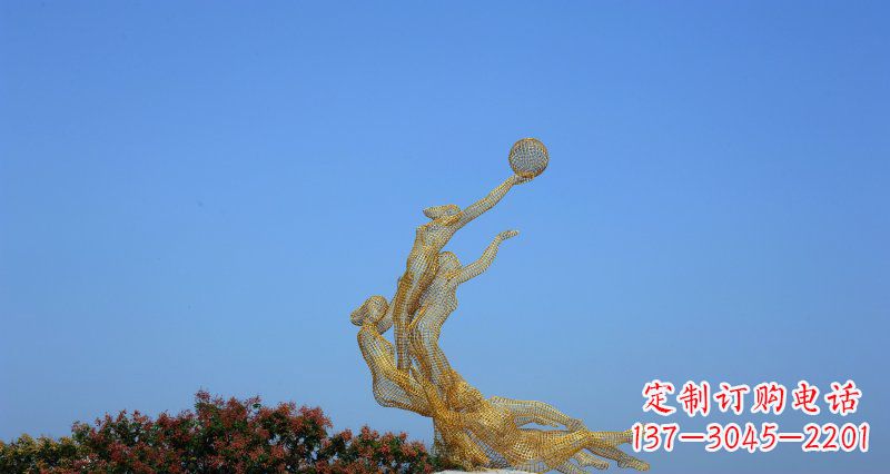 太原不锈钢打篮球的女孩公园景观雕塑
