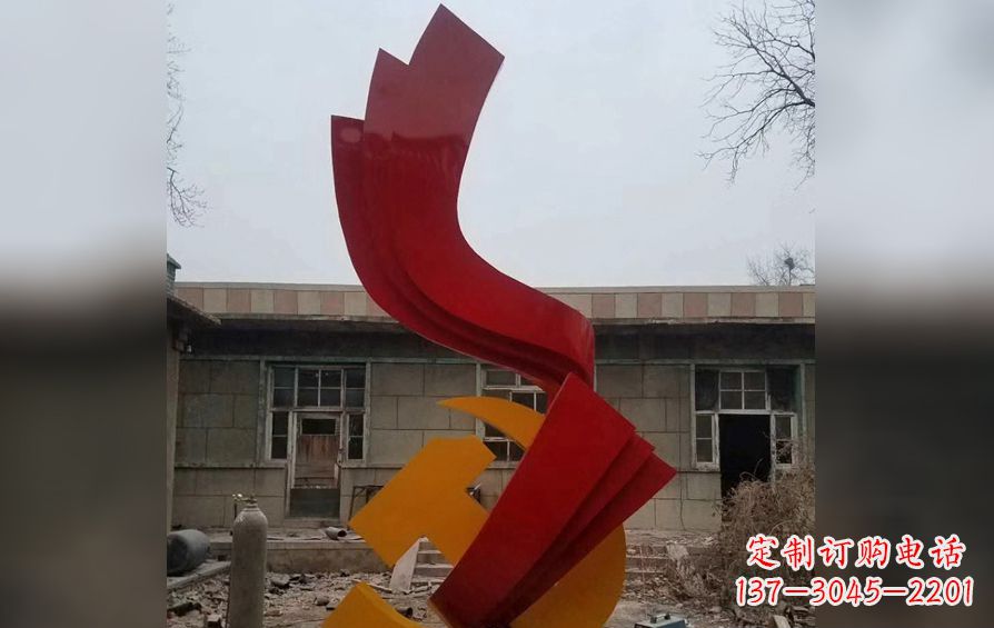 太原不锈钢党徽雕塑——为共产主义奠基
