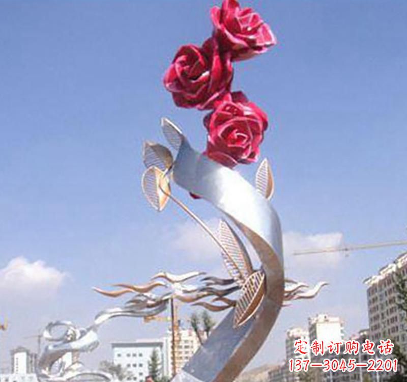 太原不锈钢玫瑰雕塑,点缀广场景观