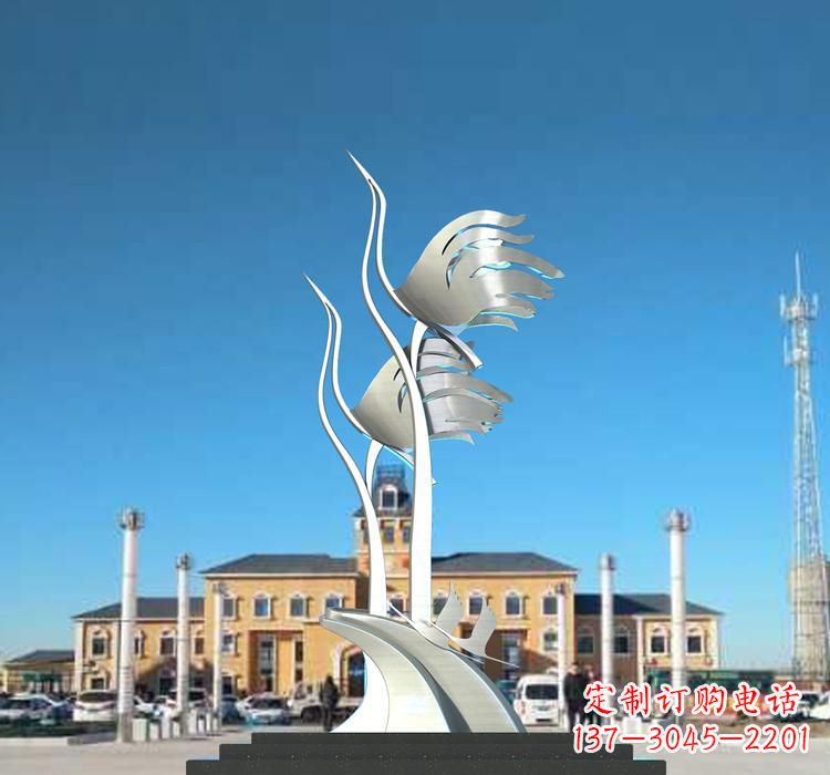 太原静谧优雅不锈钢仙鹤雕塑