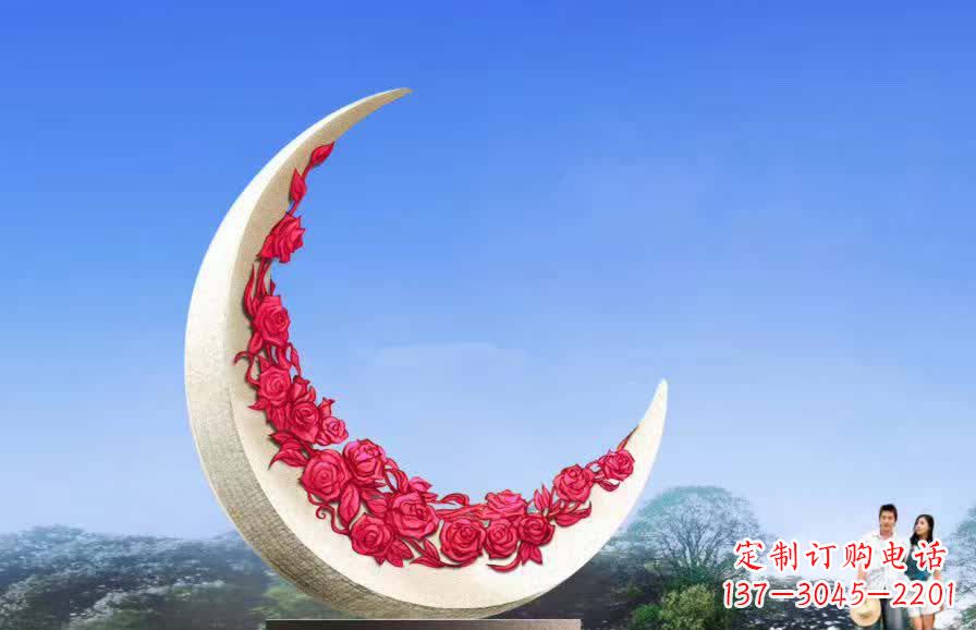 太原不锈钢广场月亮雕塑月光下的璀璨美景