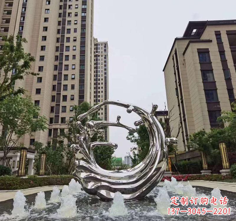 太原不锈钢海浪喷泉雕塑精美雕刻,灿烂绚烂