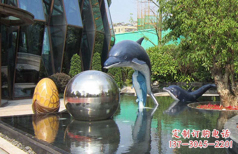 太原不锈钢海豚景观雕塑创造精美绝伦的企业公园