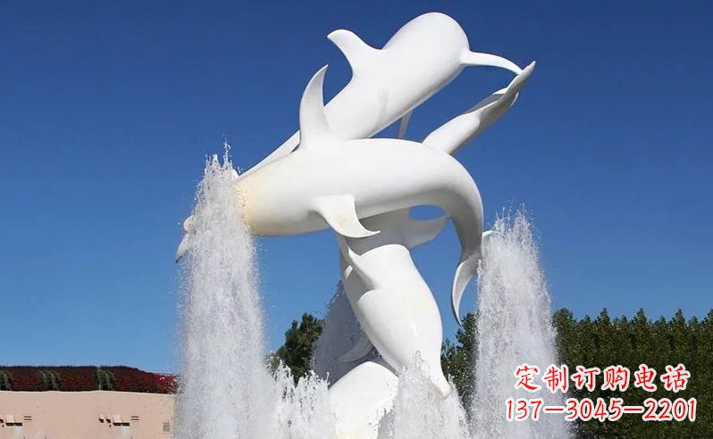 太原不锈钢海豚喷泉雕塑传递海豚的美丽