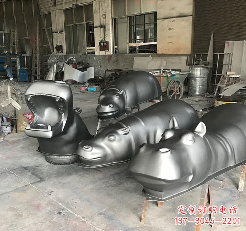 太原静态之美22英寸不锈钢河马雕塑