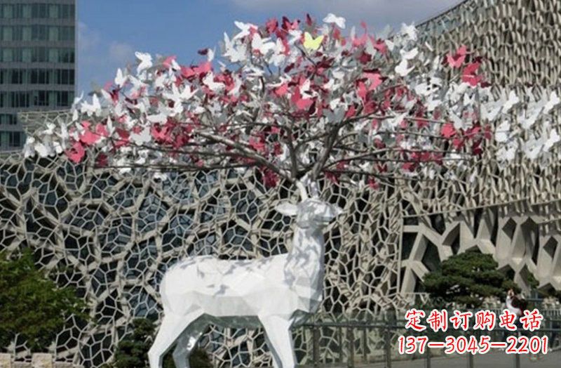 太原不锈钢几何小鹿雕塑精致之美