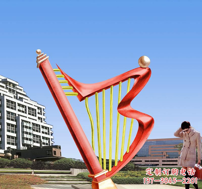 太原不锈钢竖琴雕塑把旋律汇聚成艺术精品