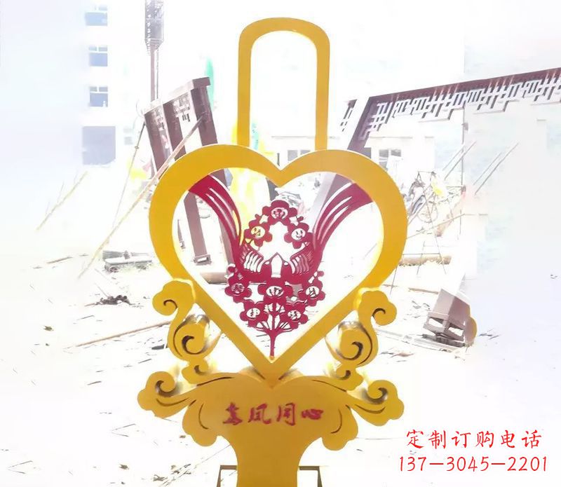 太原不锈钢龙凤同心雕塑精美雕刻传递着浓浓爱意