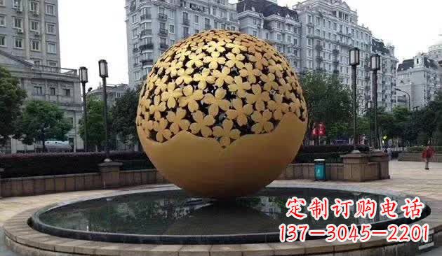 太原不锈钢镂空球喷泉雕塑——精致美观