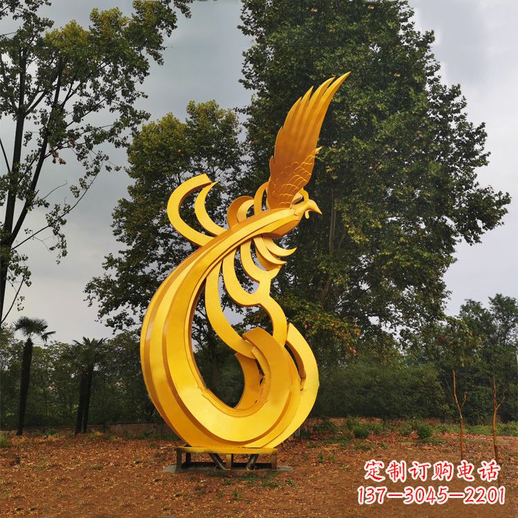 太原不锈钢凤凰雕塑黄金色园林之美