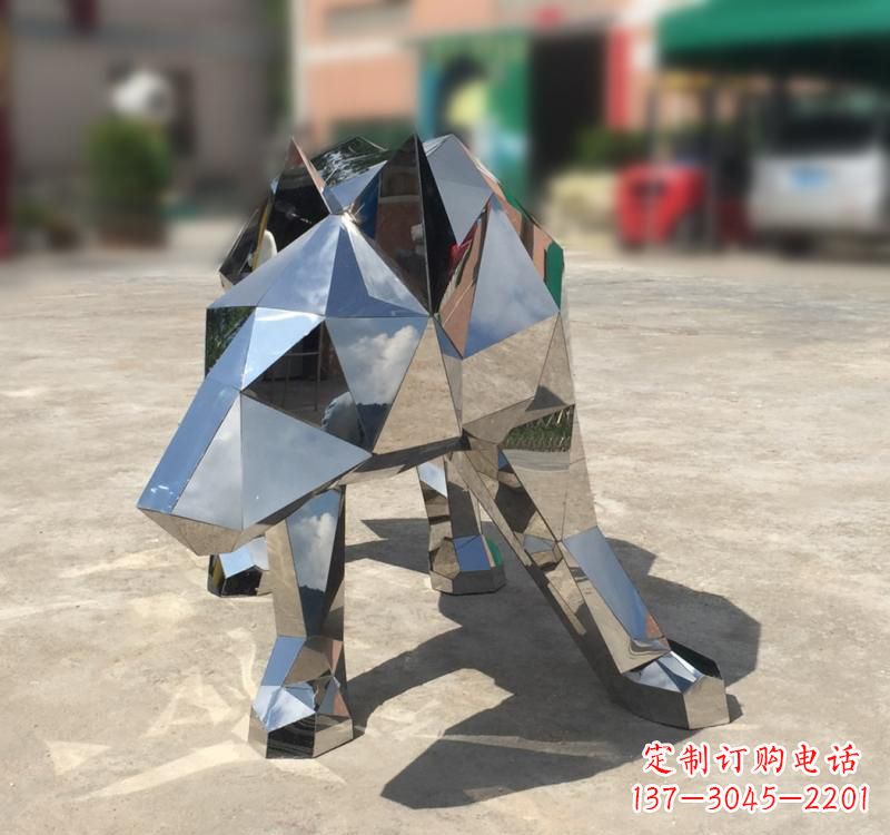 太原不锈钢园林动物几何狼雕塑