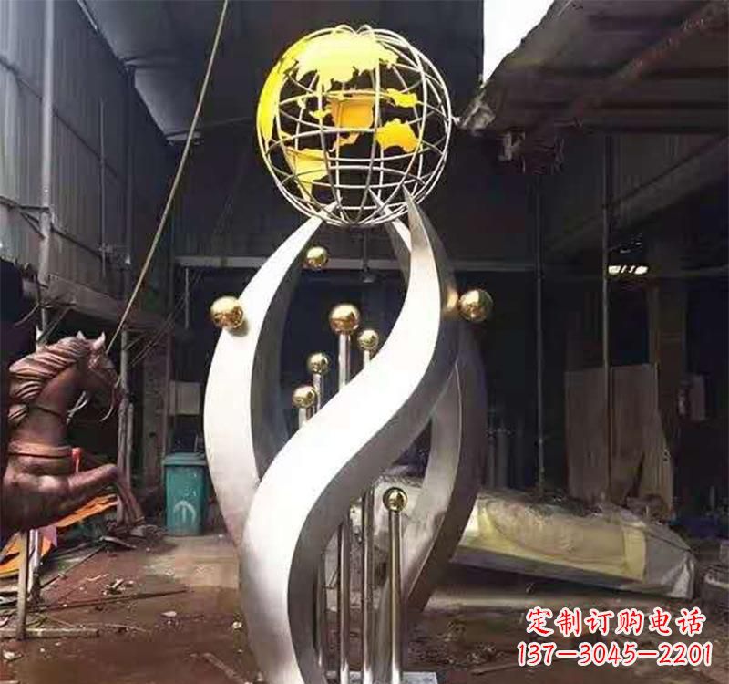 太原不锈钢转动地球仪雕塑——传承地球文明