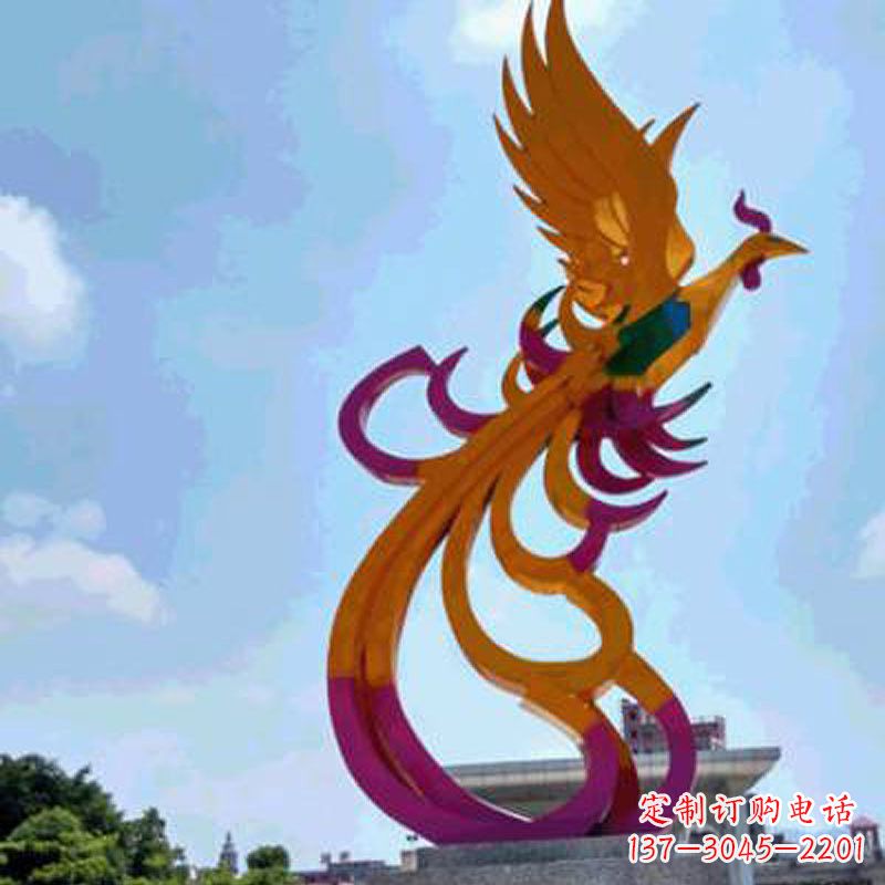 太原彩绘凤凰不锈钢雕塑-城市标识景观动物雕塑