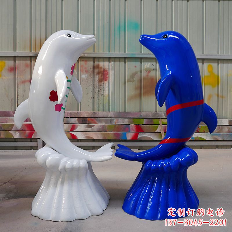 太原冲浪海豚卡通动物雕塑,园林水景戏水动物景观