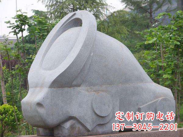 太原抽象石雕牛-抽象生肖牛动物景观雕塑
