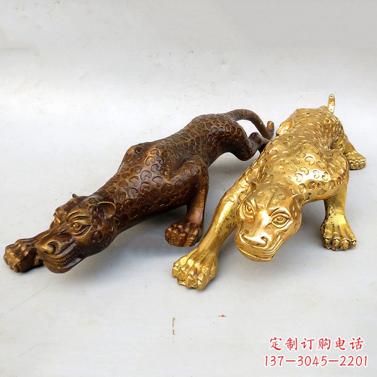 太原纯铜金钱豹雕塑-动物铜雕摆件