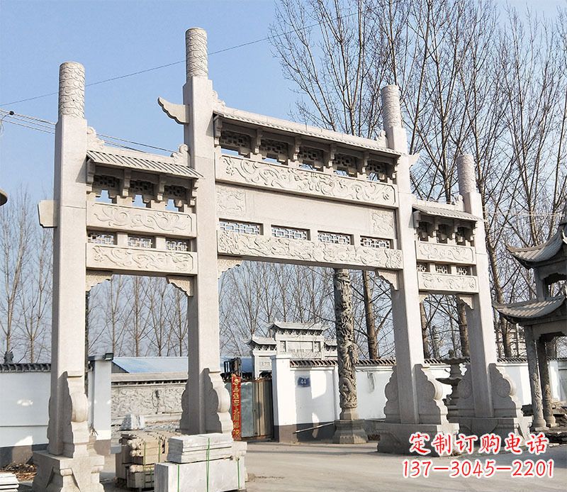 太原村口三门石牌坊石雕 (3)